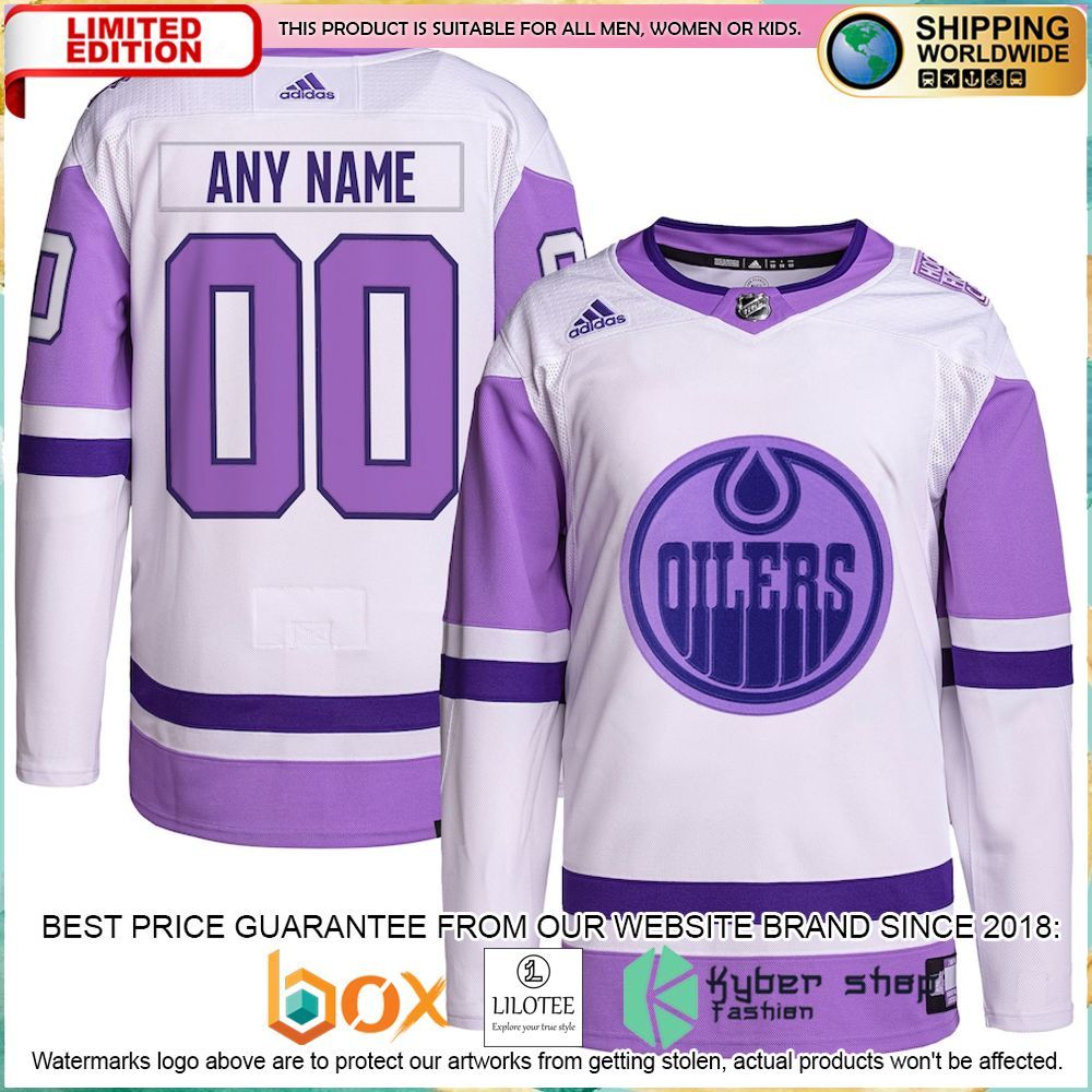 edmonton oilers adidas fights cancer custom white purple hockey jersey 1 696