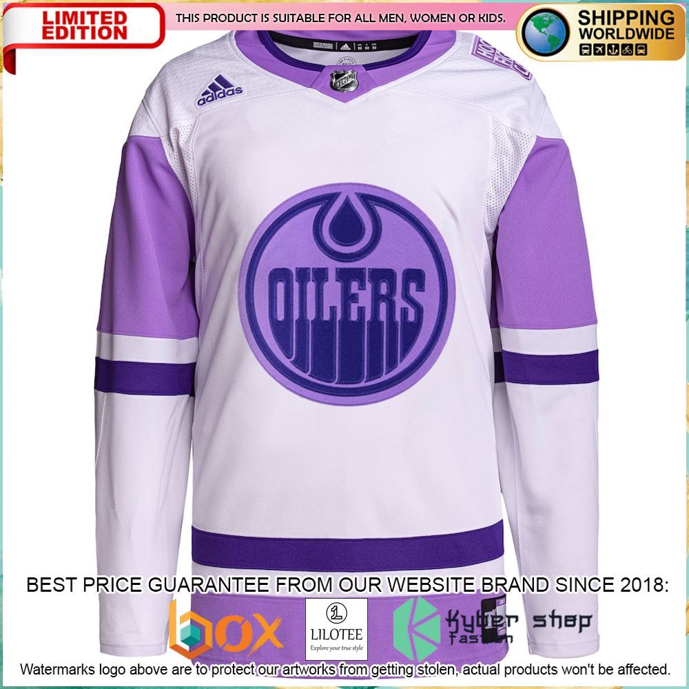 edmonton oilers adidas fights cancer custom white purple hockey jersey 2 263