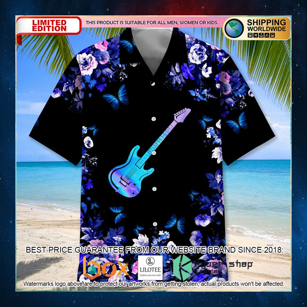 electric guitar tropical hawaiian shirt 2 453