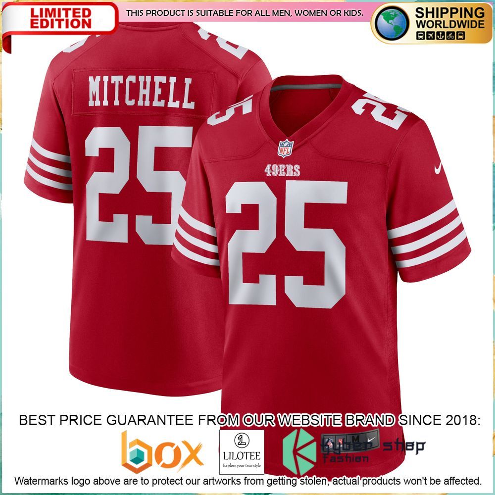 elijah mitchell san francisco 49ers nike team scarlet football jersey 1 512