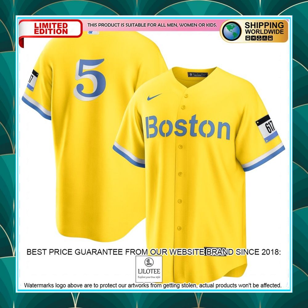 enrique hernandez boston red sox nike city connect player gold light blue baseball jersey 1 67