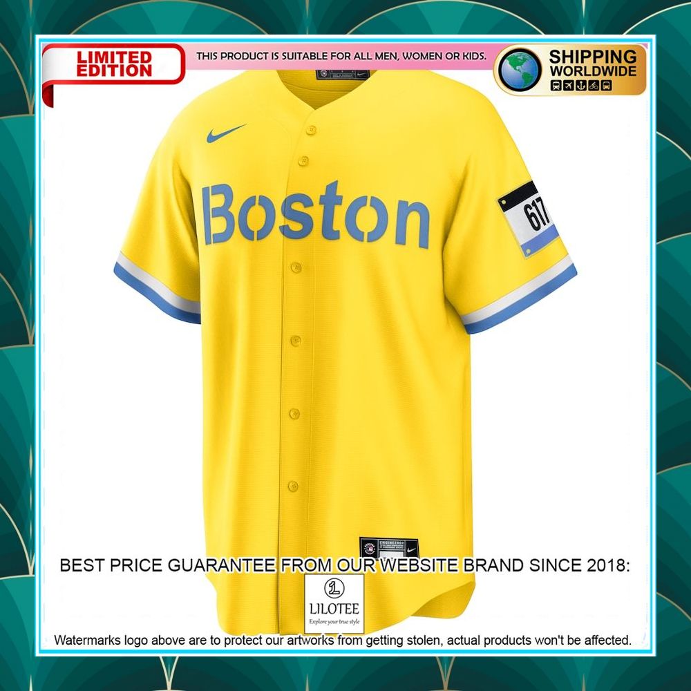 enrique hernandez boston red sox nike city connect player gold light blue baseball jersey 2 556