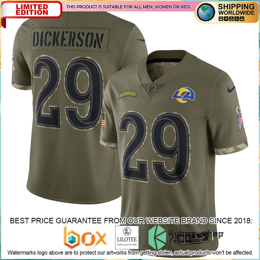 eric dickerson los angeles rams 2022 salute to service retired olive football jersey 1 79