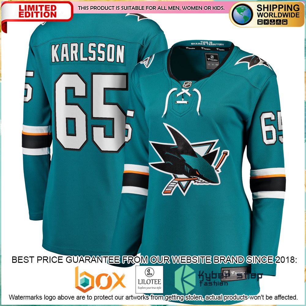 erik karlsson san jose sharks womens teal hockey jersey 1 984