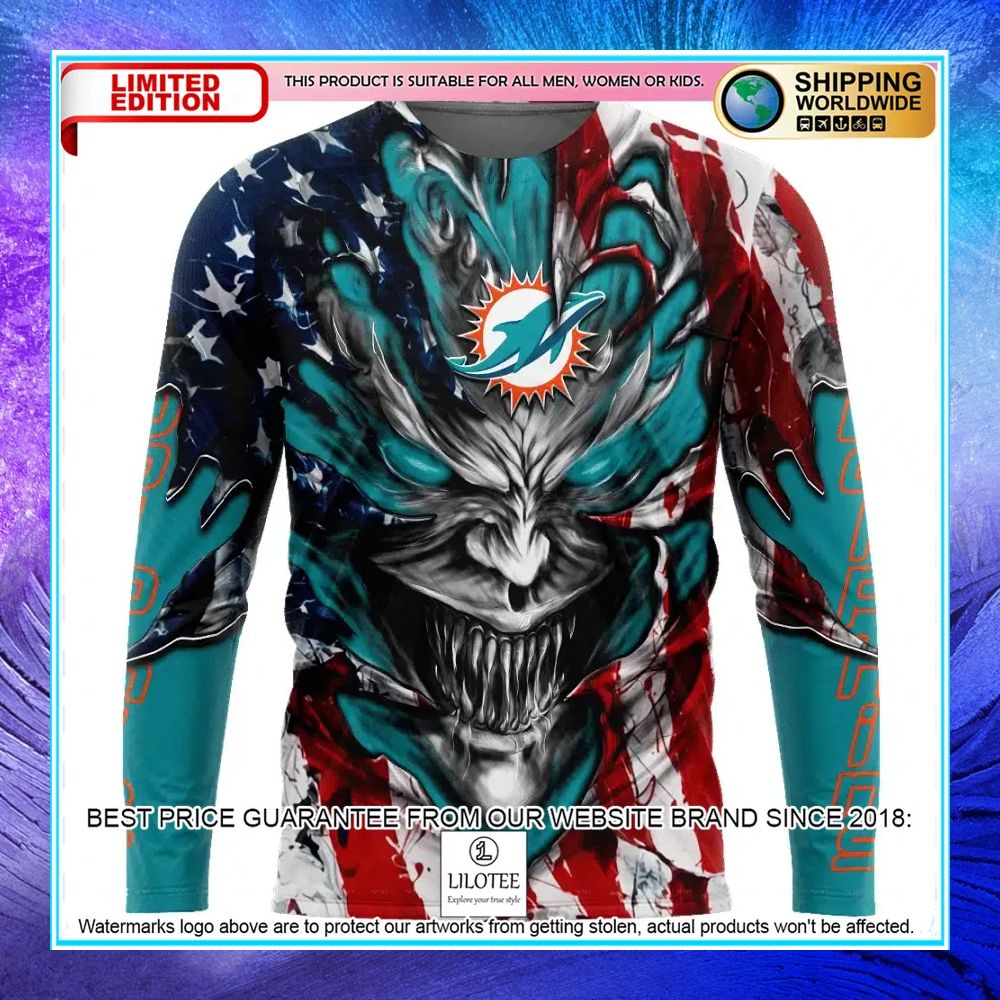 personalized miami dolphins demon face american flag shirt hoodie 2 291