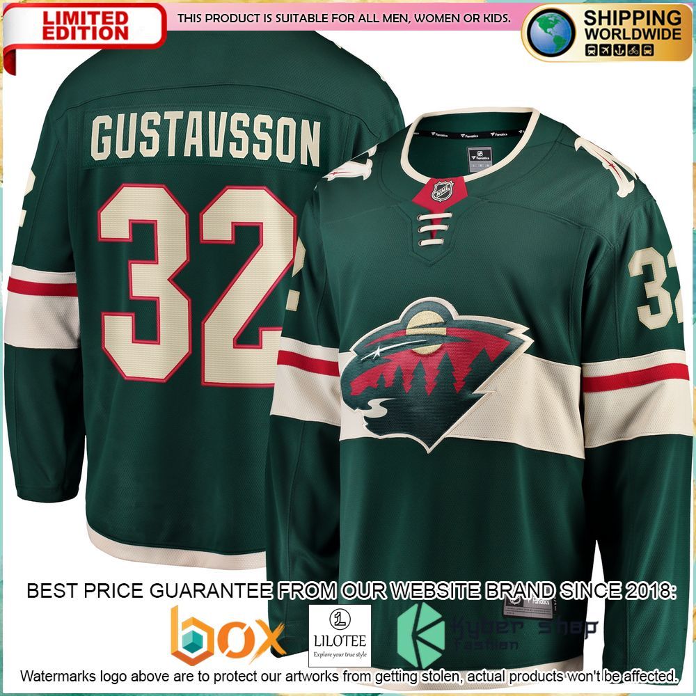 filip gustavsson minnesota wild green hockey jersey 1 562