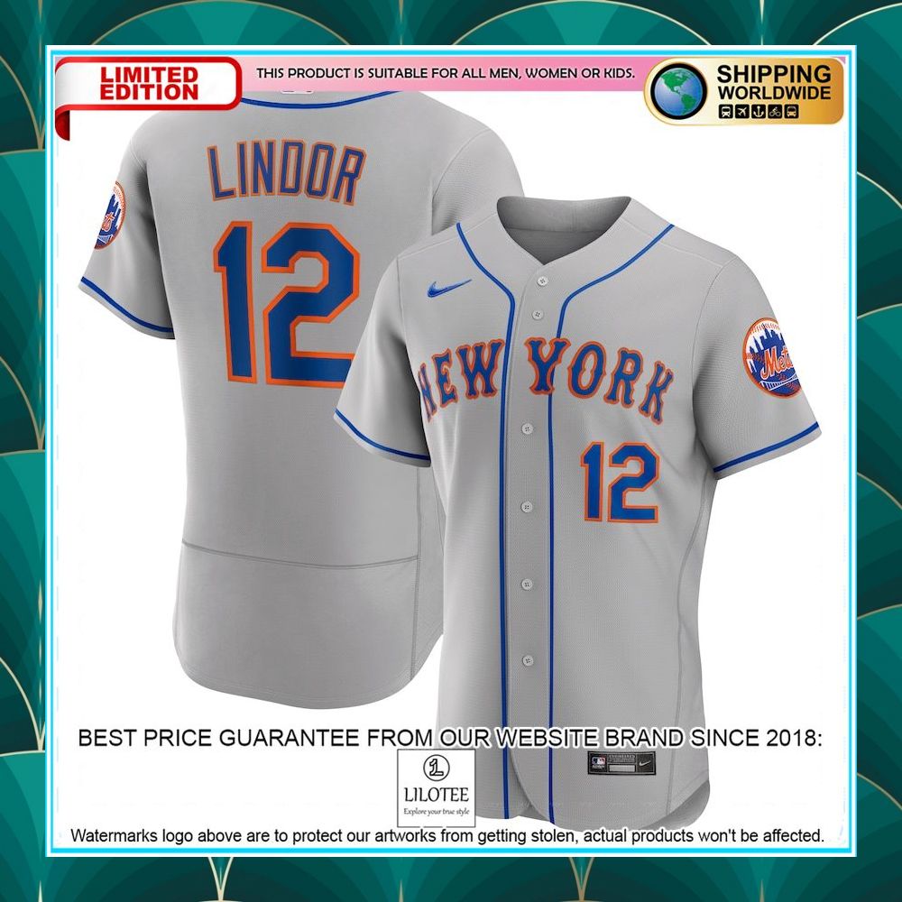 francisco lindor new york mets nike road player gray baseball jersey 1 850