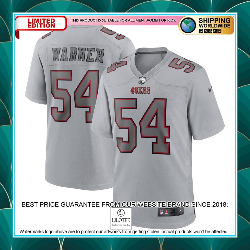 fred warner san francisco 49ers atmosphere fashion gray football jersey 1 544
