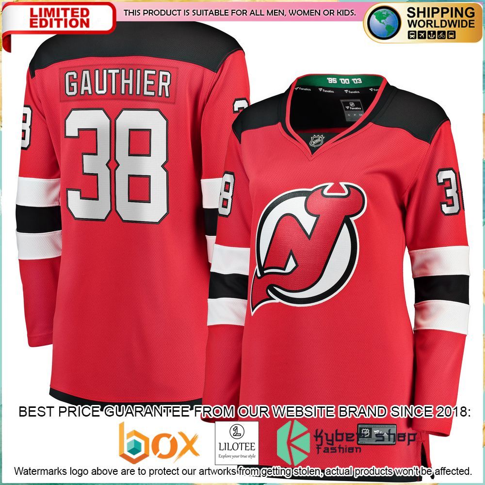frederik gauthier new devils womens red hockey jersey 1 183