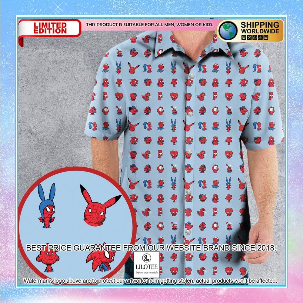 funny spider man characters pattern hawaiian shirt 1 443
