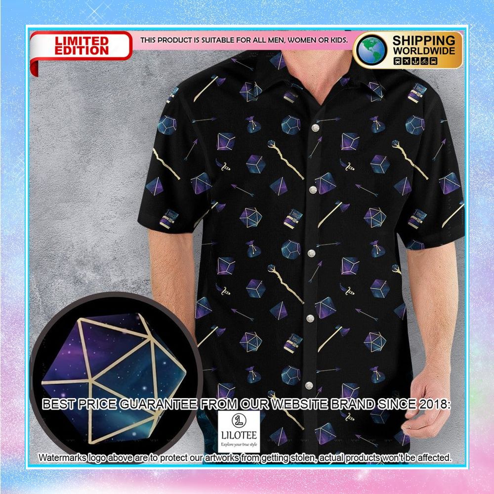 galaxy in dice dungeons and dragons pattern hawaiian shirt 1 905