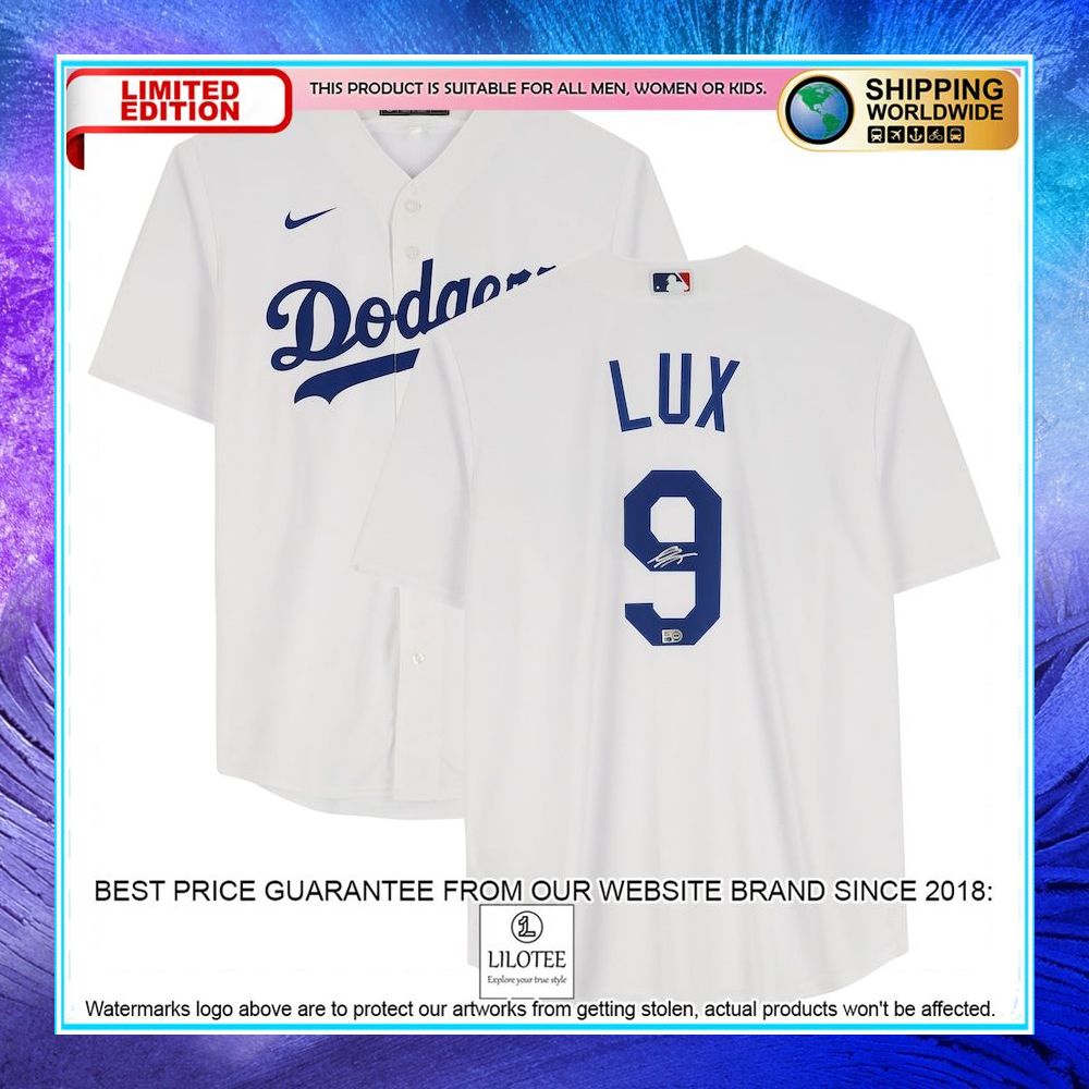gavin lux los angeles dodgers autographed white nike baseball jersey 1 544