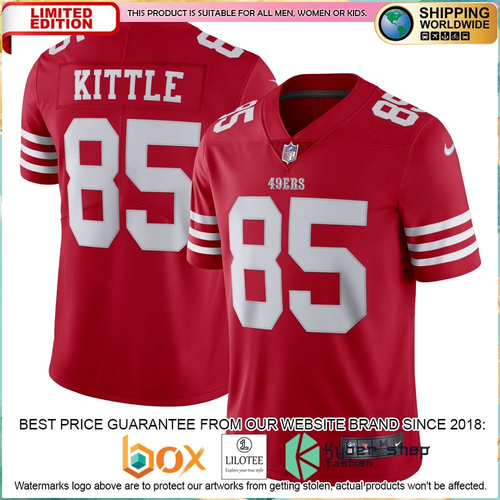 george kittle san francisco 49ers nike vapor scarlet football jersey 1 27