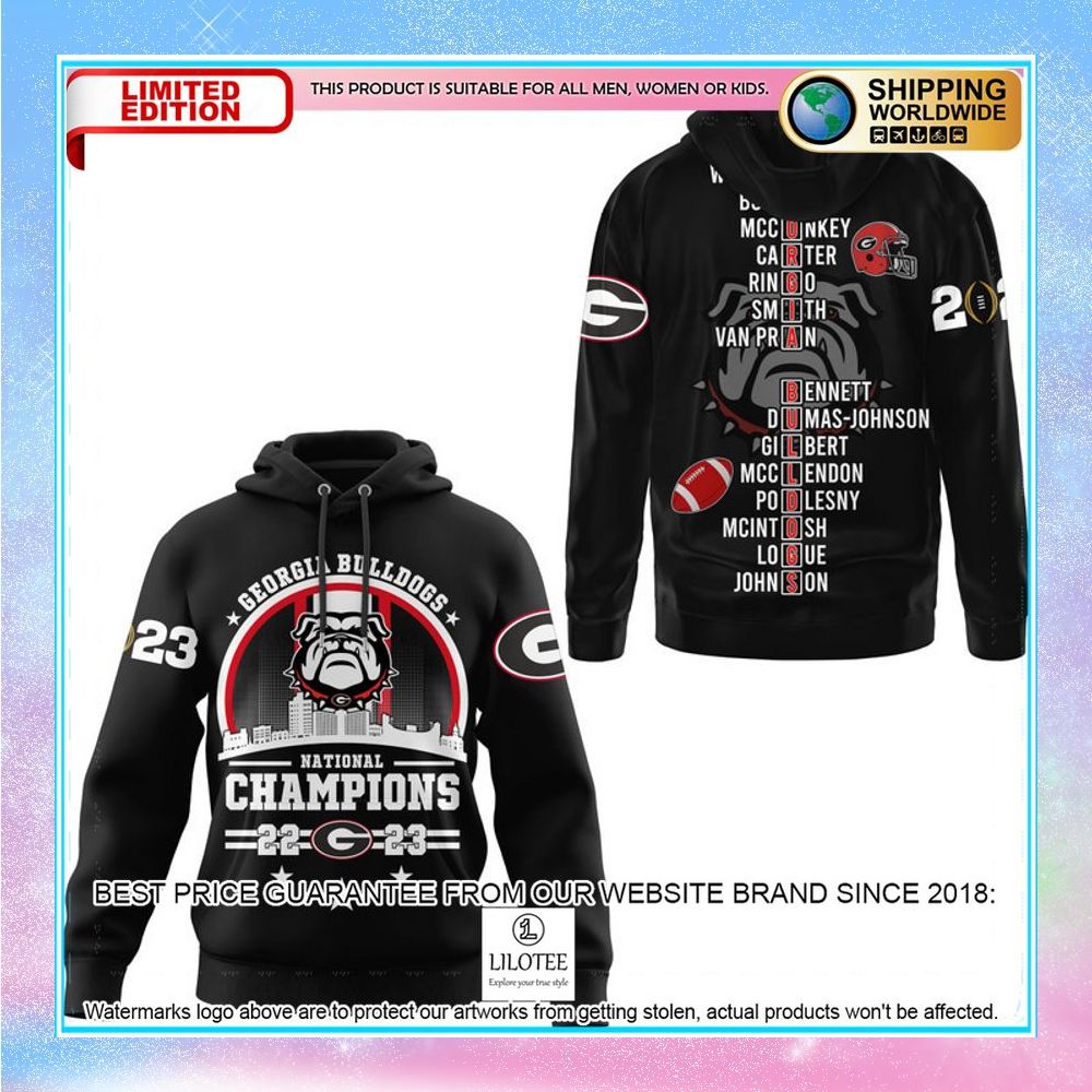 georgia bulldogs circle logo 2023 champions black 3d hoodie shirt 1 292
