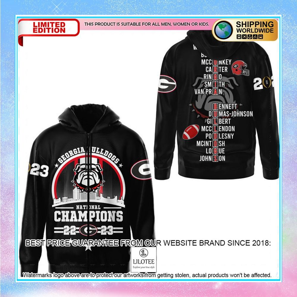 georgia bulldogs circle logo 2023 champions black 3d hoodie shirt 2 240