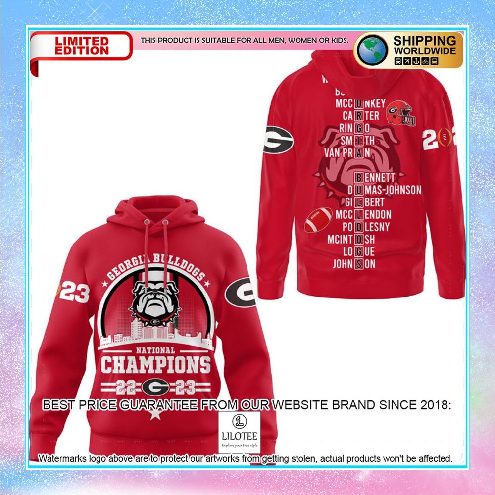 georgia bulldogs circle logo 2023 champions red 3d hoodie shirt 2 98