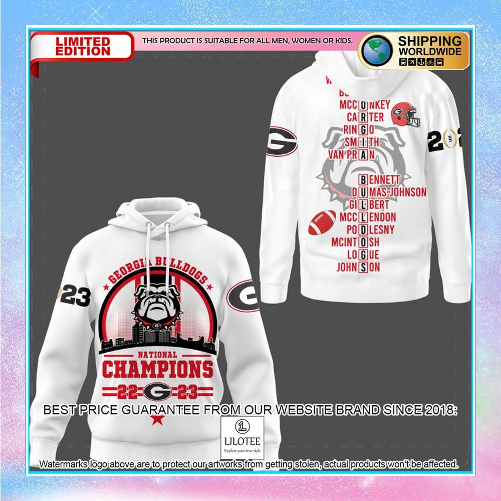 georgia bulldogs circle logo 2023 champions white 3d hoodie shirt 1 30