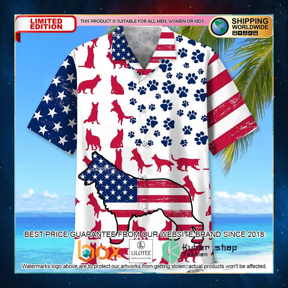 german shepherd american flag color hawaiian shirt 2 877
