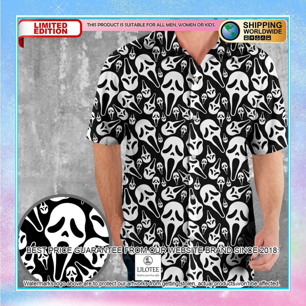 ghostface horror movie pattern halloween hawaiian shirt 1 799