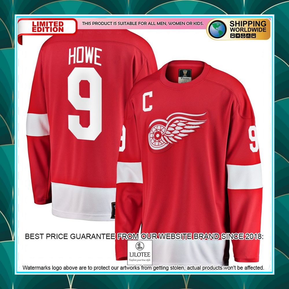 gordie howe detroit red wings premier retired red hockey jersey 1 963