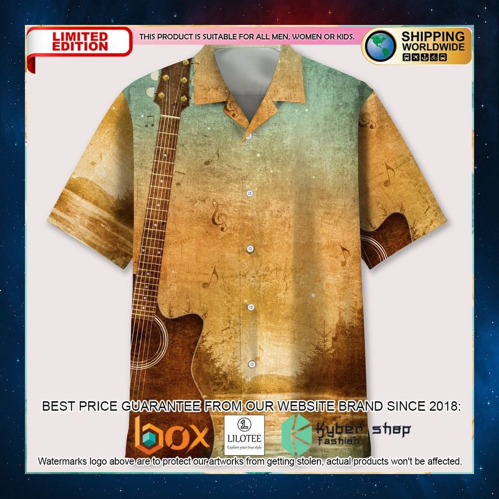 guitar old paper texture hawaiian shirt 1 411