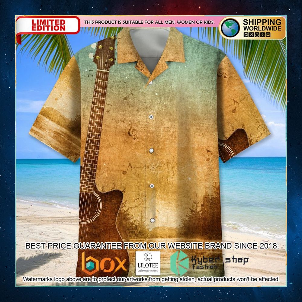 guitar old paper texture hawaiian shirt 2 501