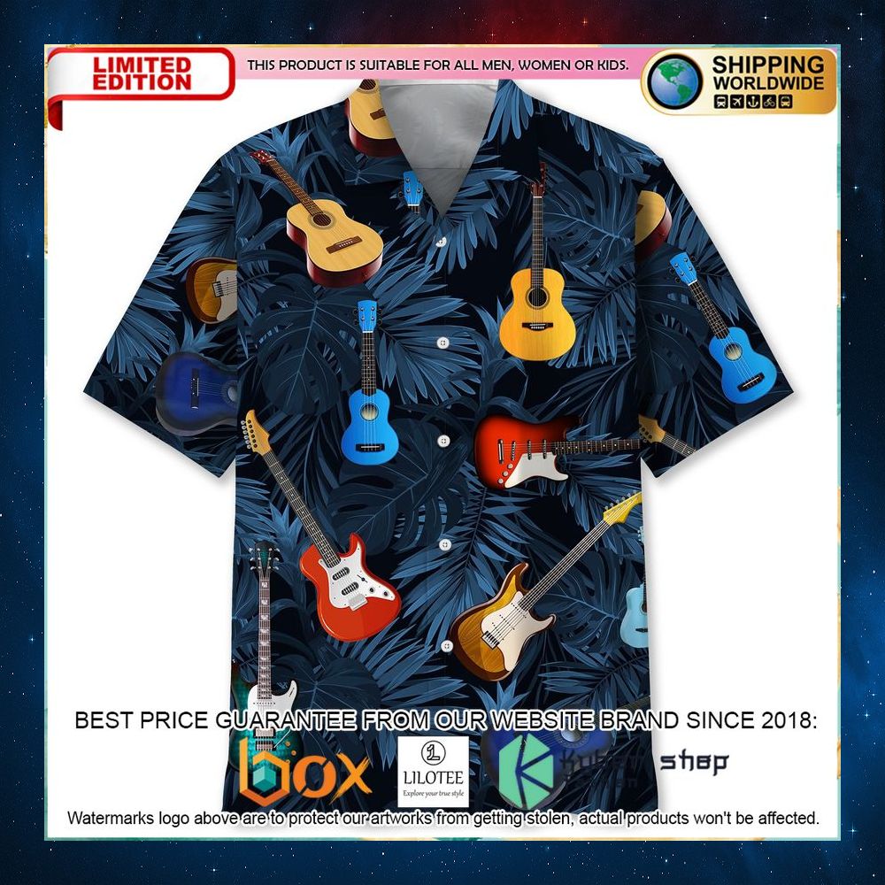 guitar tropical blue hawaiian shirt 1 778