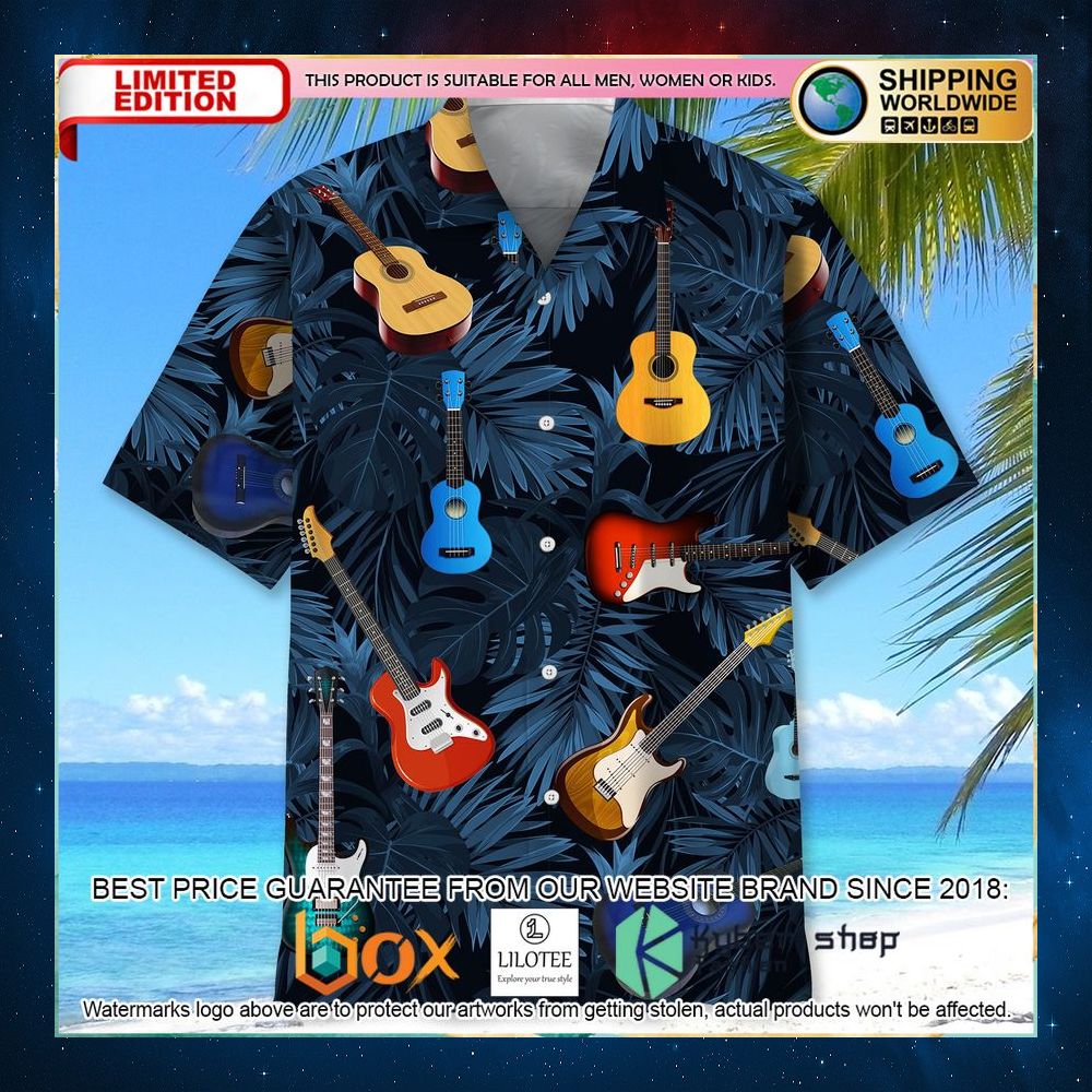 guitar tropical blue hawaiian shirt 2 242