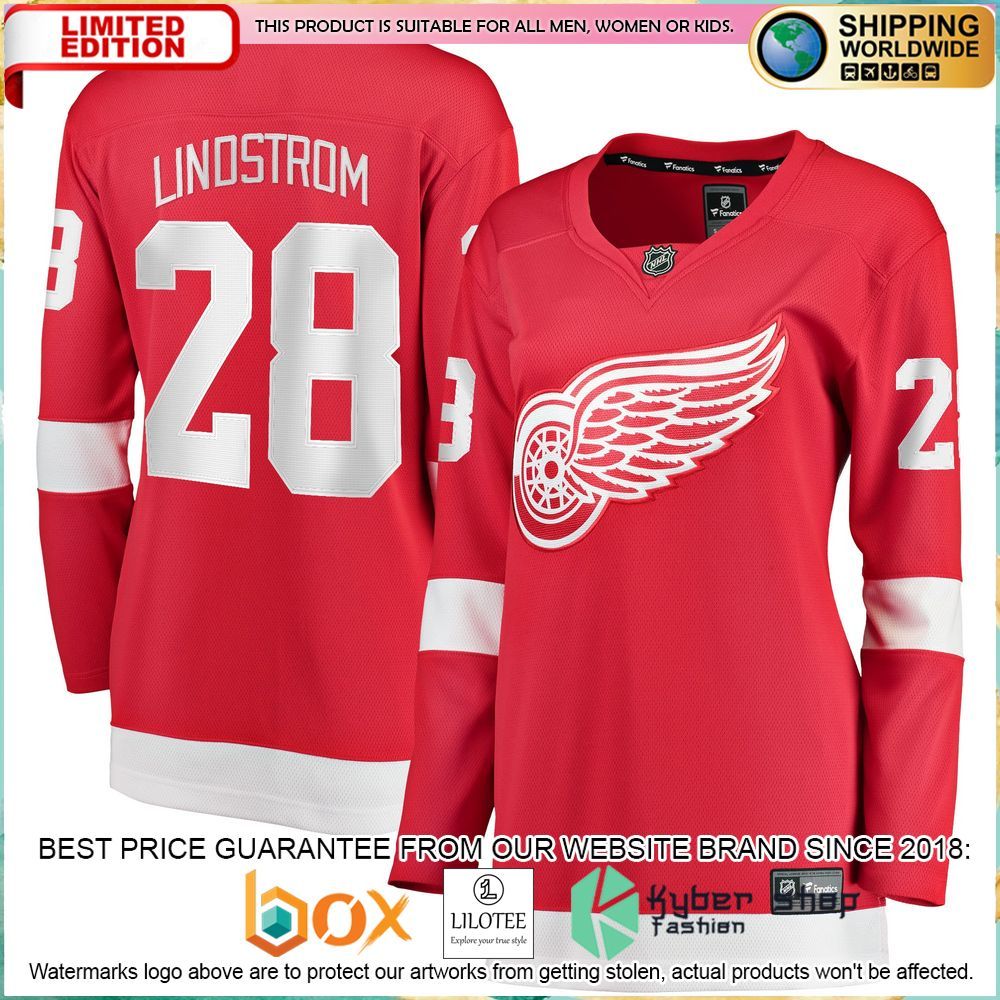 gustav lindstrom detroit red wings womens home breakaway red hockey jersey 1 444
