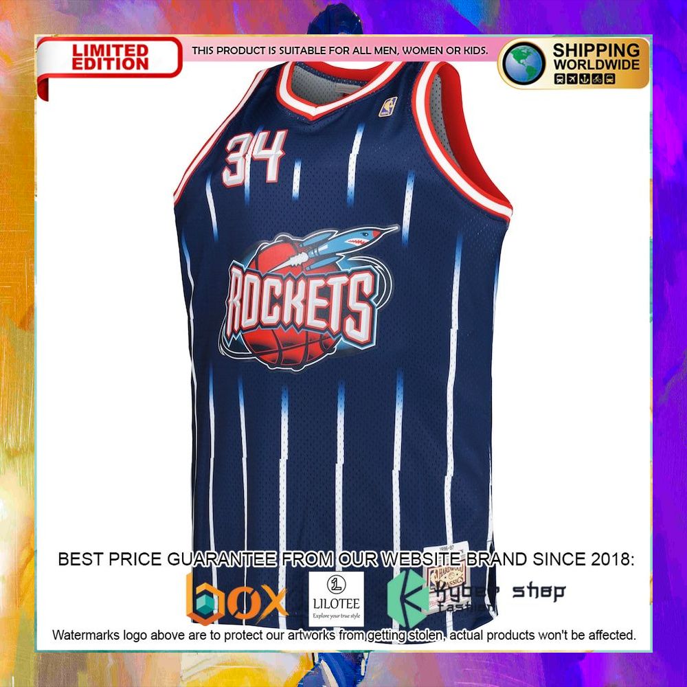 hakeem olajuwon houston rockets big tall 1996 97 navy basketball jersey 2 969