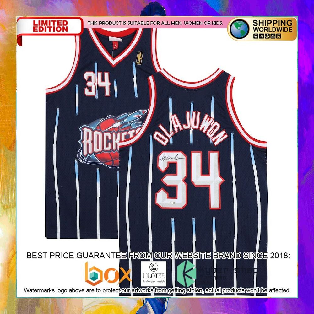 hakeem olajuwon houston rockets spalding blue basketball jersey 1 84