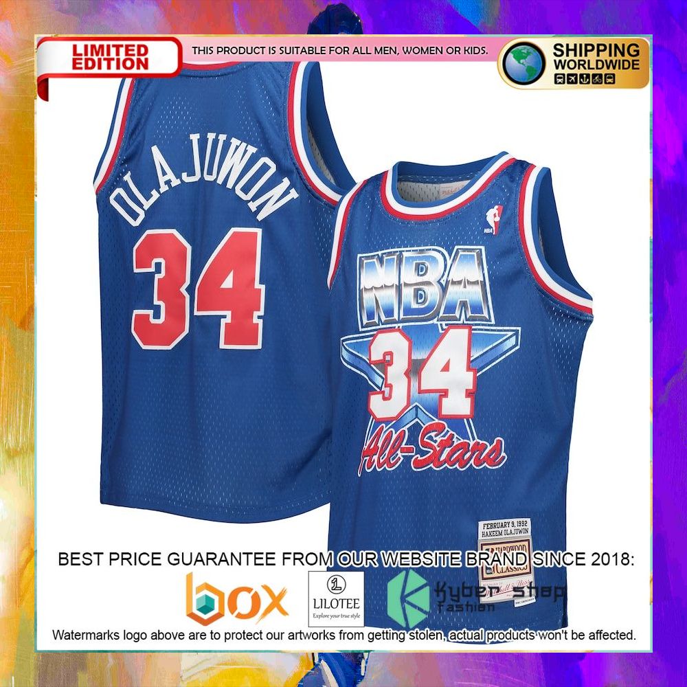 hakeem olajuwon western conference 1992 nba all star game blue basketball jersey 1 96