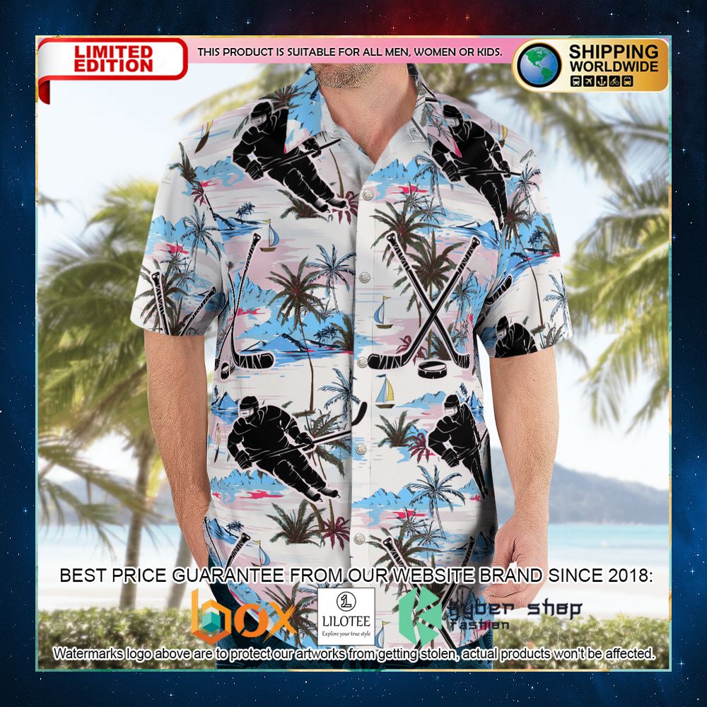 hockey palm tree ocean hawaiian shirt 2 387