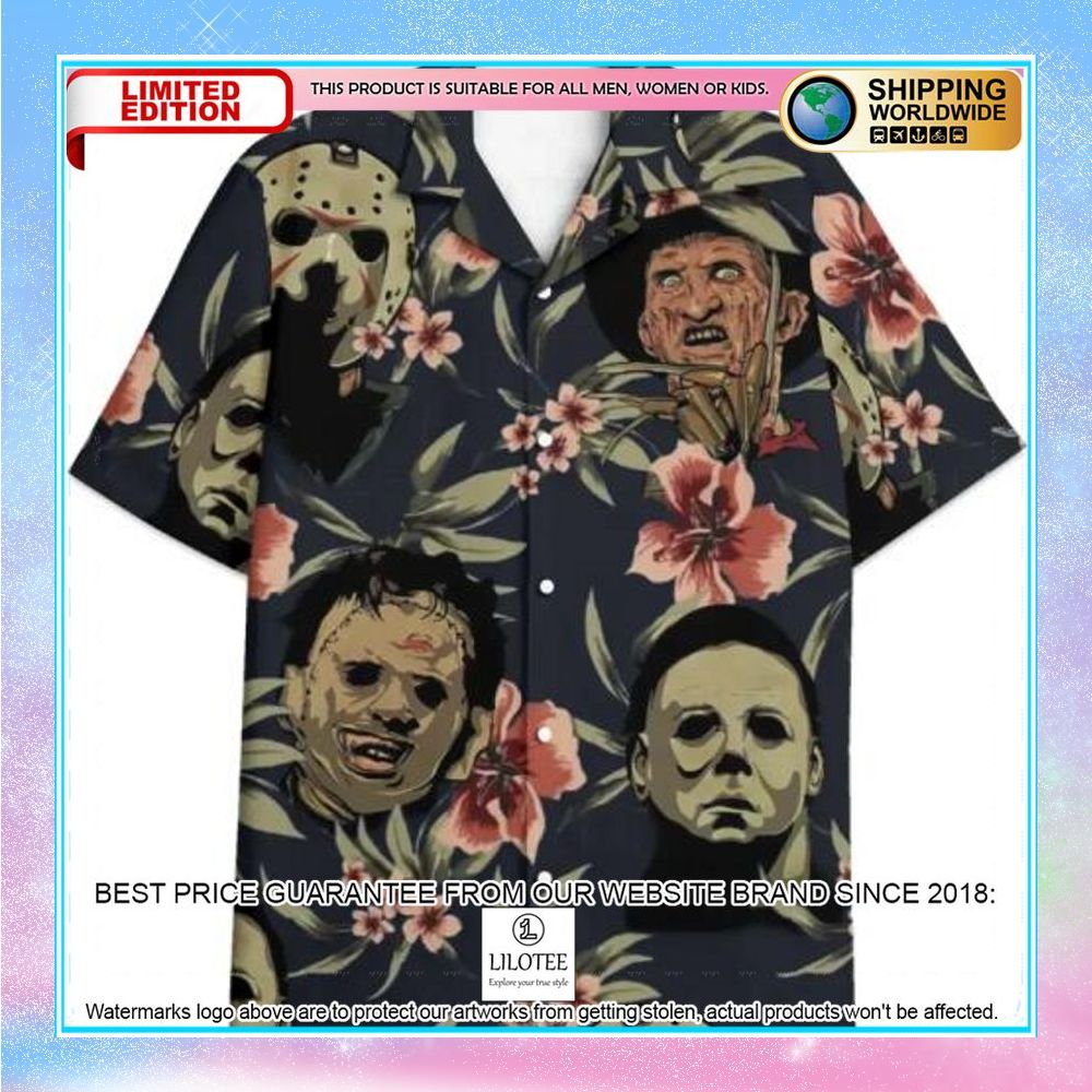 horror characters flowers hawaiian shirt 1 407