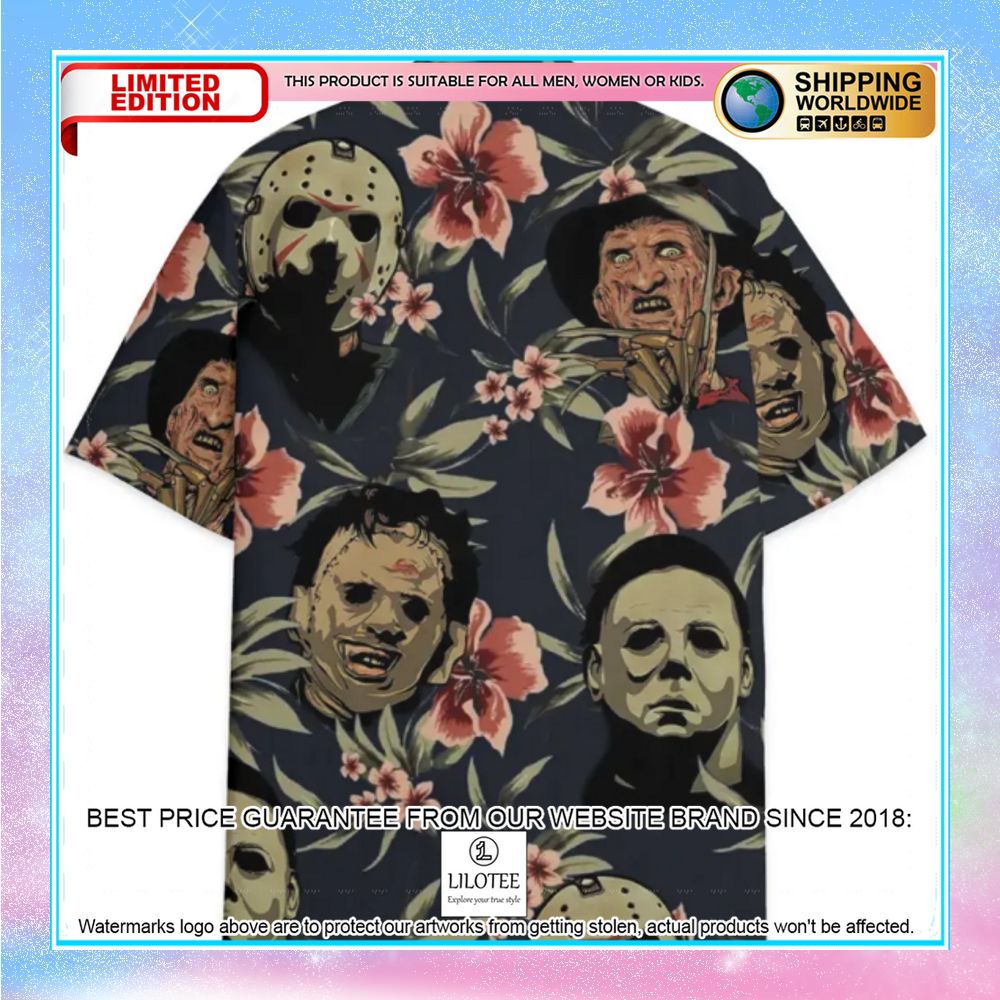 horror characters flowers hawaiian shirt 2 555