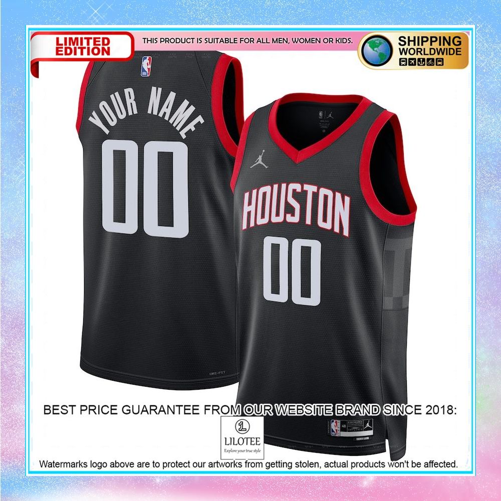 houston rockets jordan brand unisex 2022 23 custom black basketball jersey 1 713