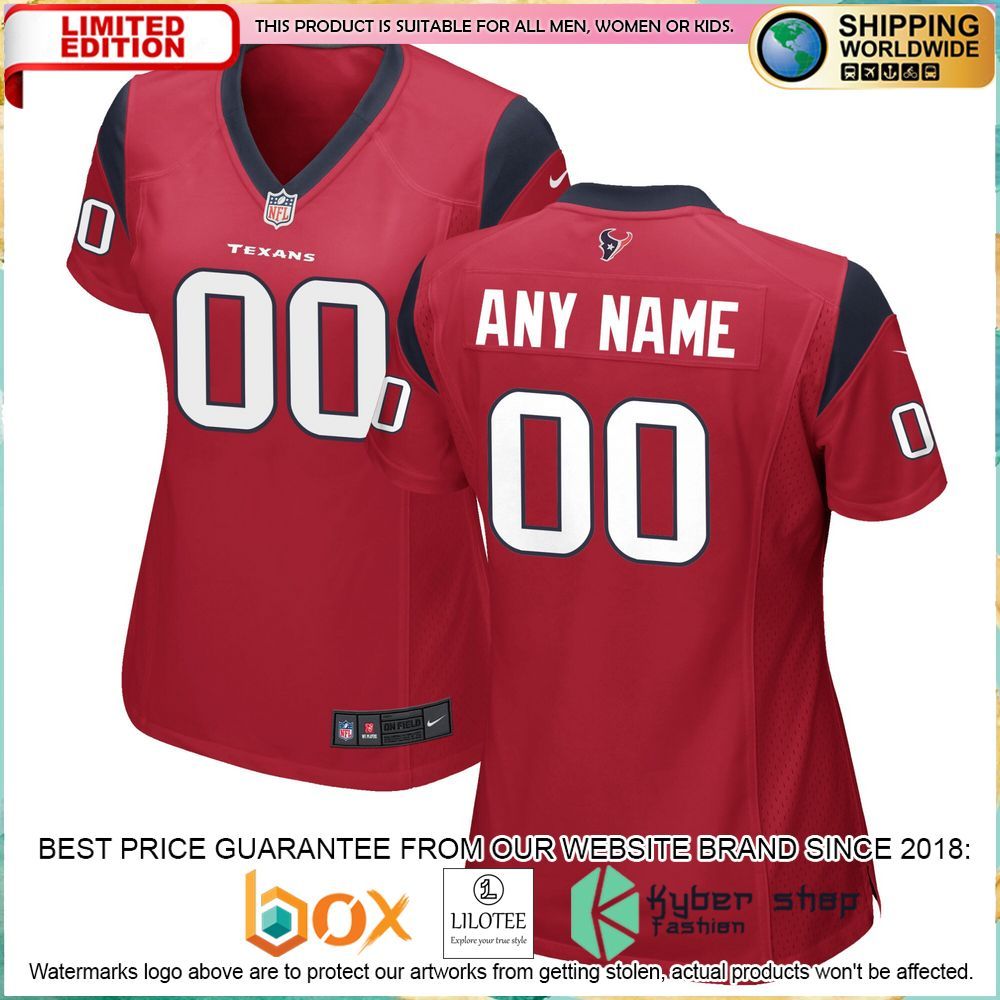 houston texans nike womens alternate custom red football jersey 1 47