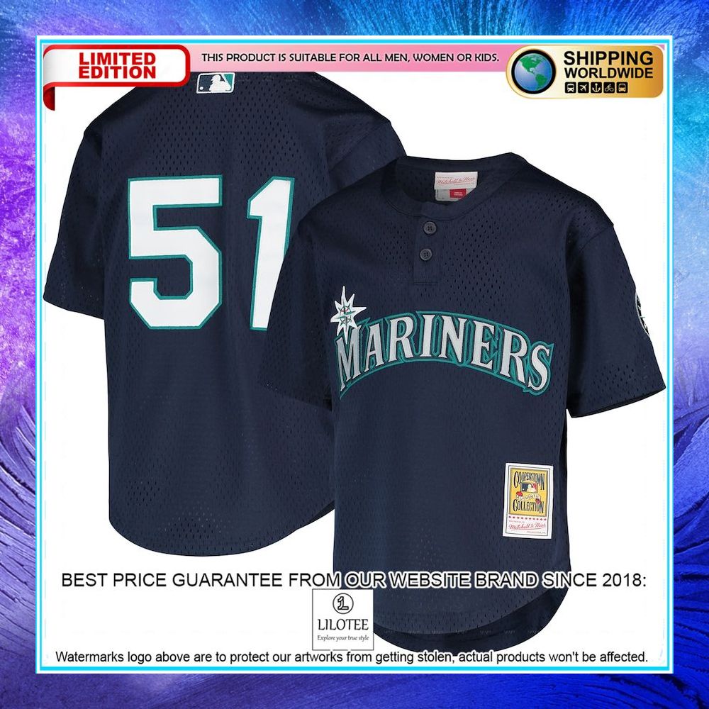 ichiro suzuki seattle mariners mitchell and ness youth cooperstown collection mesh batting practice navy baseball jersey 1 818