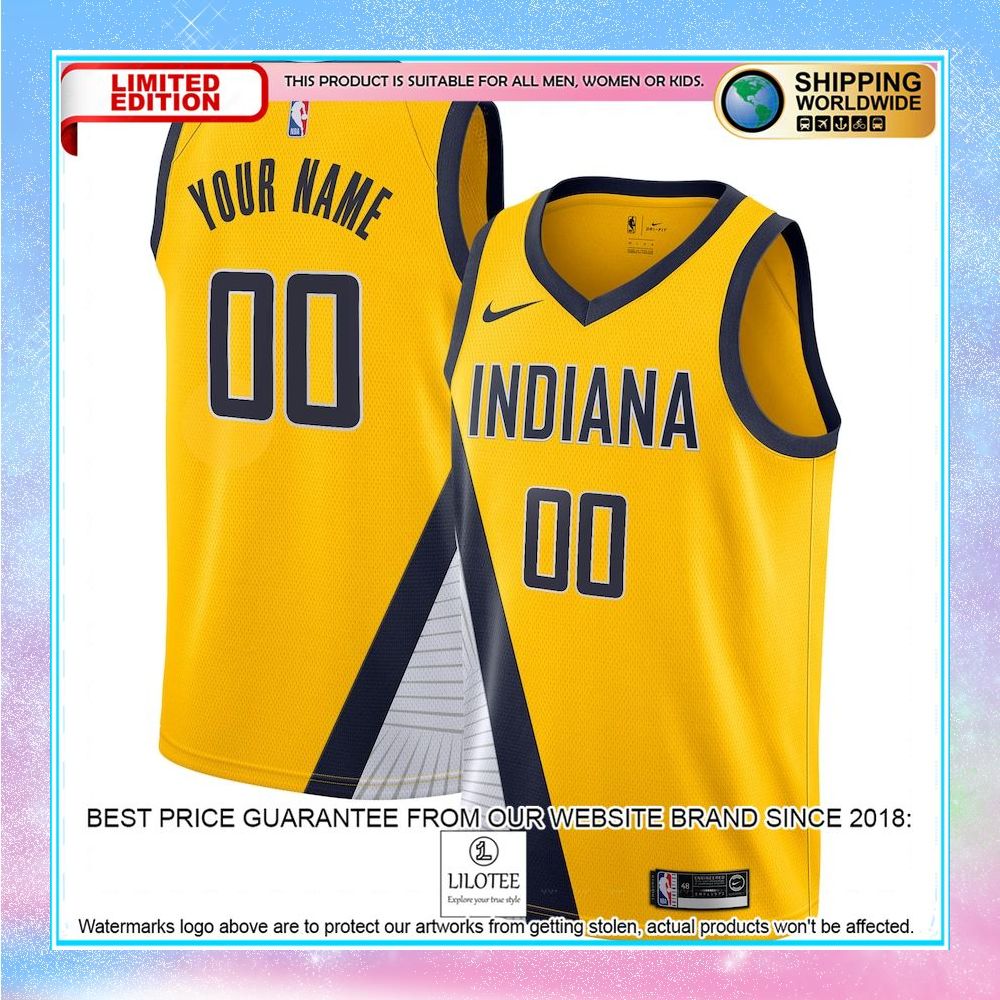 indiana pacers nike 2019 20 custom yellow basketball jersey 1 595