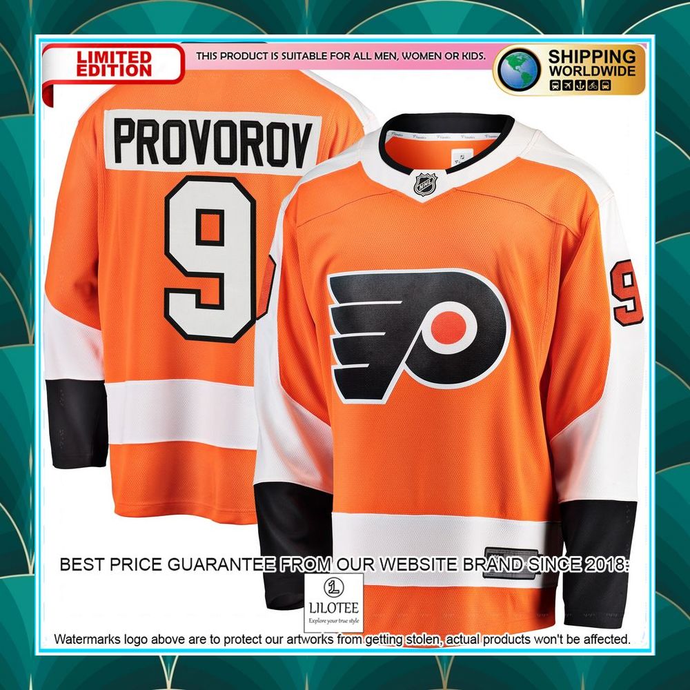 ivan provorov philadelphia flyers breakaway orange hockey jersey 1 90