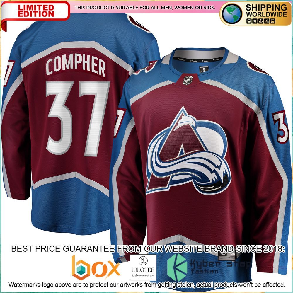 j t compher colorado avalanche burgundy hockey jersey 1 718