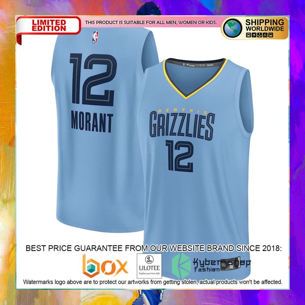 ja morant memphis grizzlies 2022 23 light blue basketball jersey 1 469