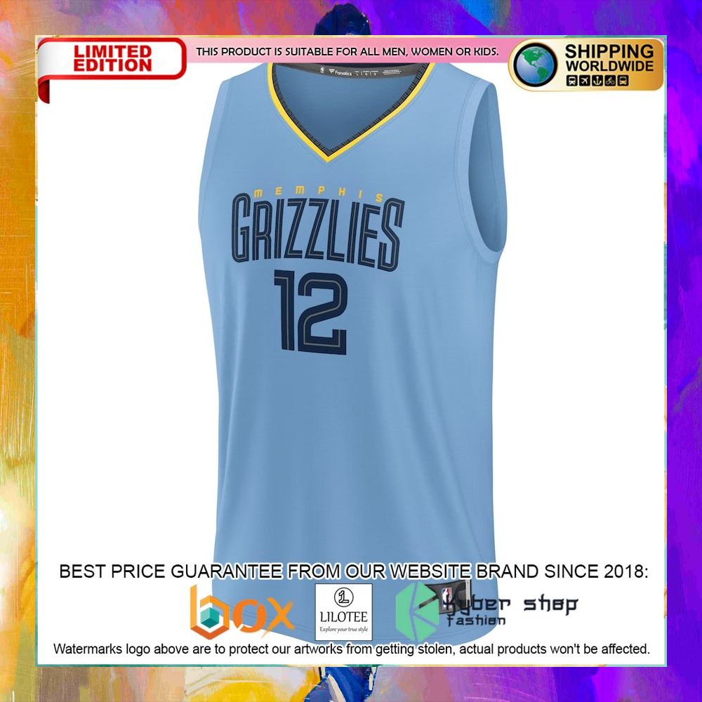 ja morant memphis grizzlies 2022 23 light blue basketball jersey 2 371