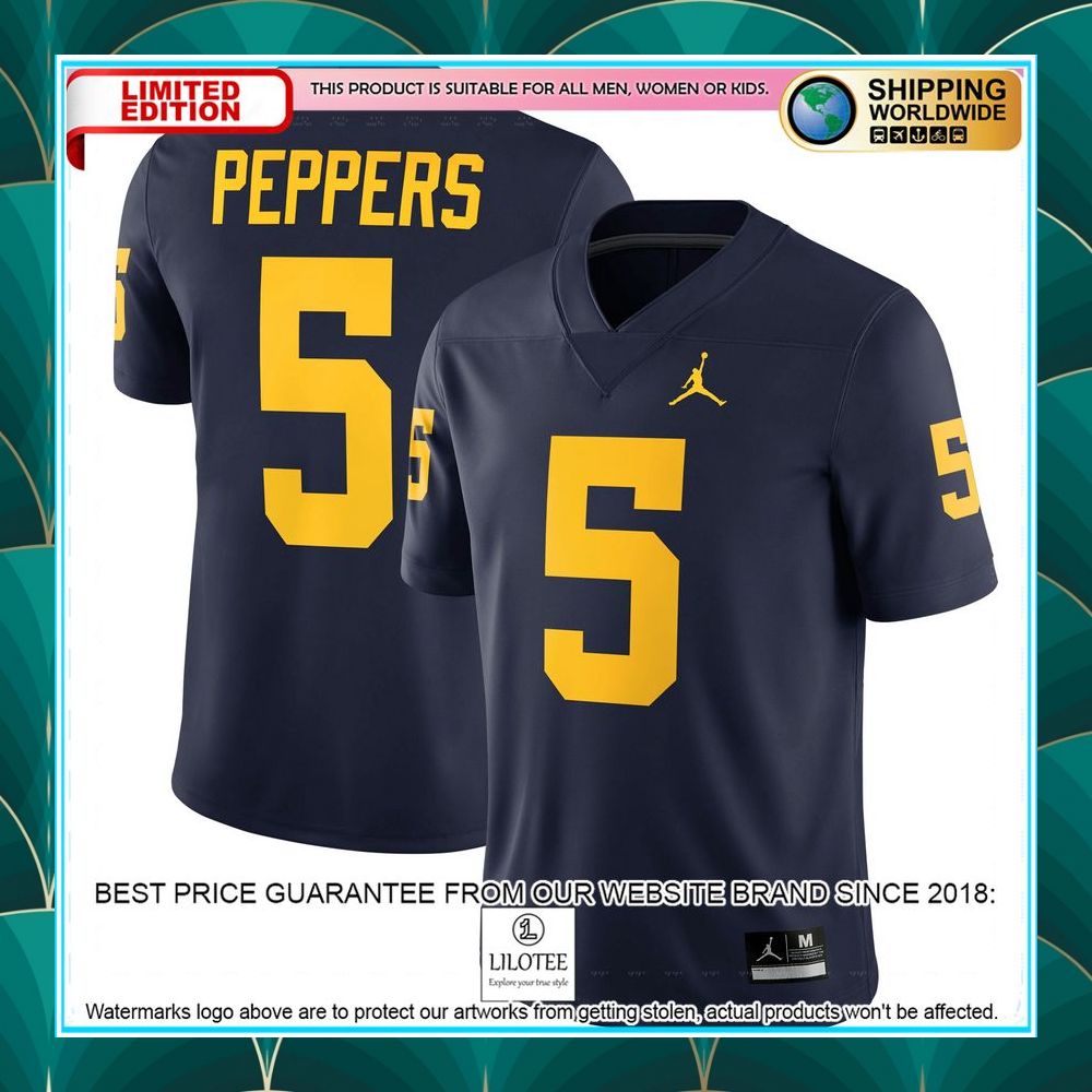 jabrill peppers michigan wolverines jordan brand player navy football jersey 1 286