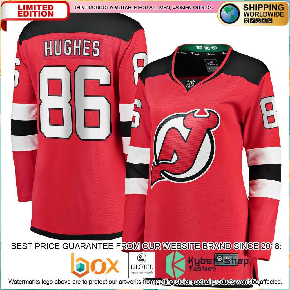 jack hughes new devils womens red hockey jersey 1 976