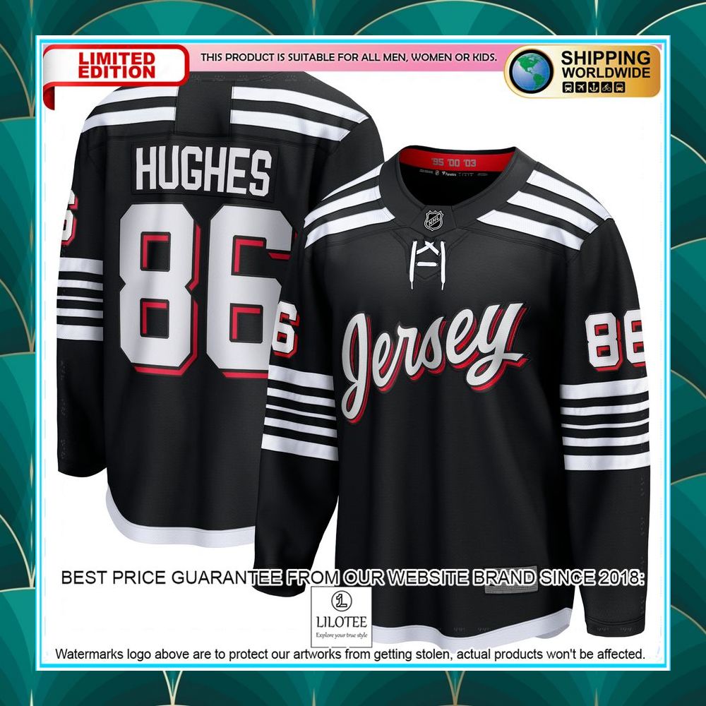 jack hughes new jersey devils alternate premier black hockey jersey 1 786