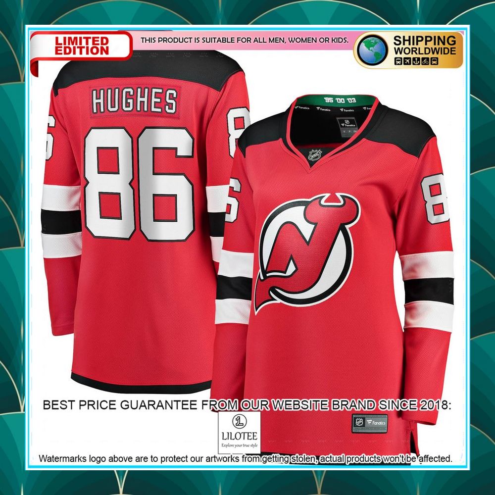 jack hughes new jersey devils womens home premier red hockey jersey 1 222