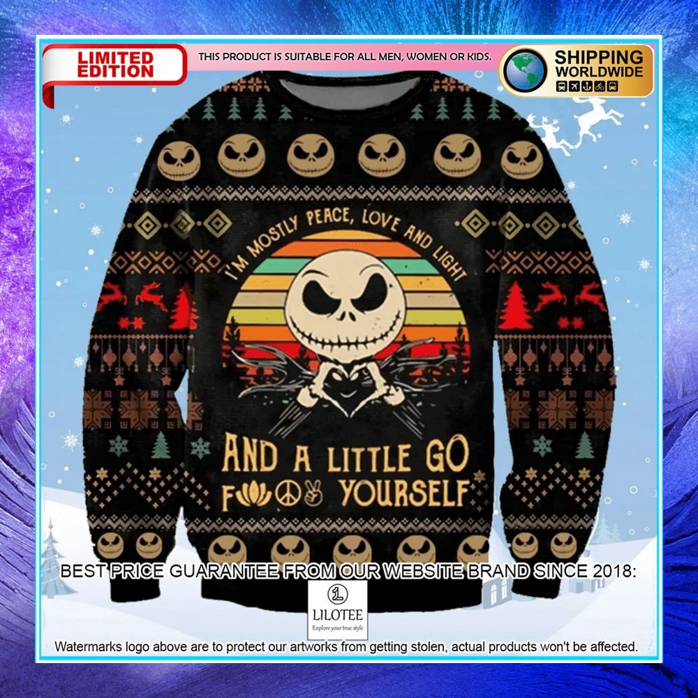 jack skellington im mostly peace love and light ugly sweater 1 856