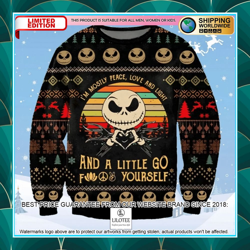 jack skellington im mostly peace love and light ugly sweater 1 874