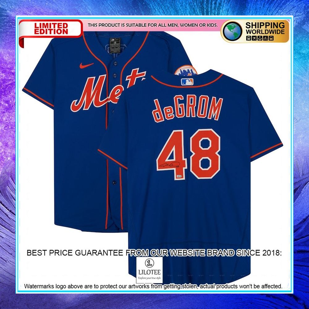 jacob degrom new york mets autographed nike royal baseball jersey 1 59